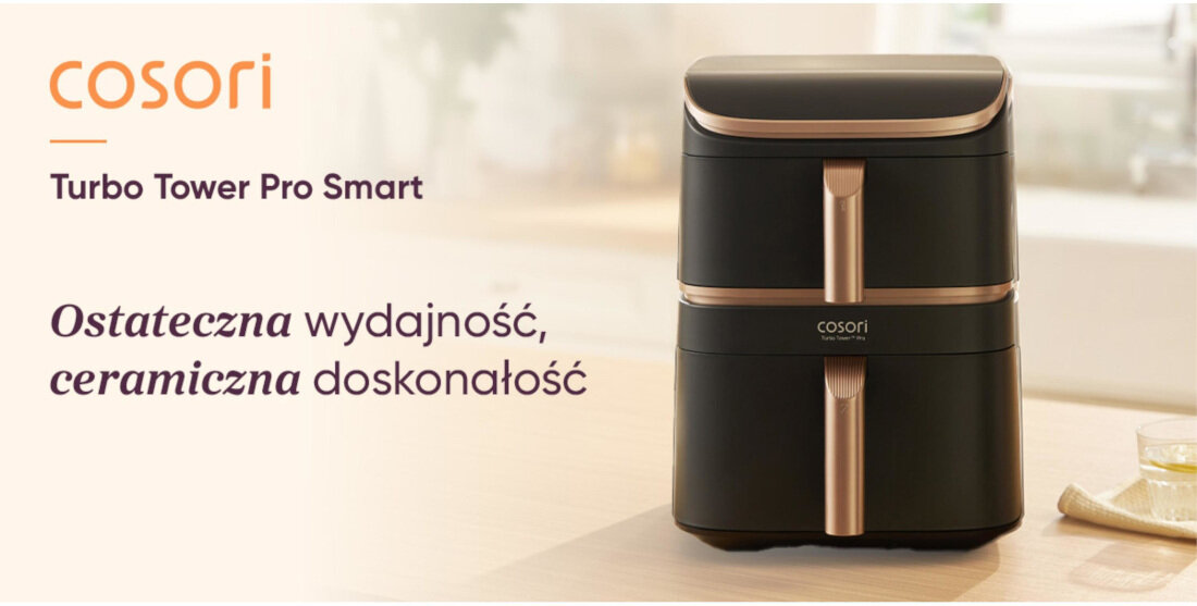 Air Fryer Frytkownica beztłuszczowa COSORI Turbo Tower Pro Smart CAF-DC123S-DEUR (WiFi) wygląd design tło prezentacja wizualizacja Twoje wsparcie w kuchni