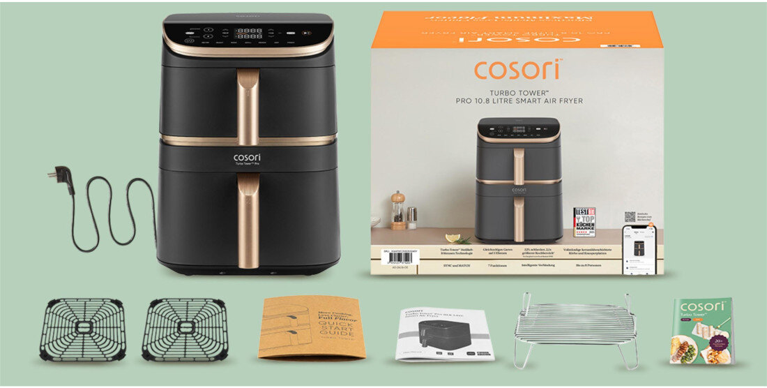 Air Fryer Frytkownica beztłuszczowa COSORI Turbo Tower Pro Smart CAF-DC123S-DEUR (WiFi) zestaw akcesoria komplet wyposazenie