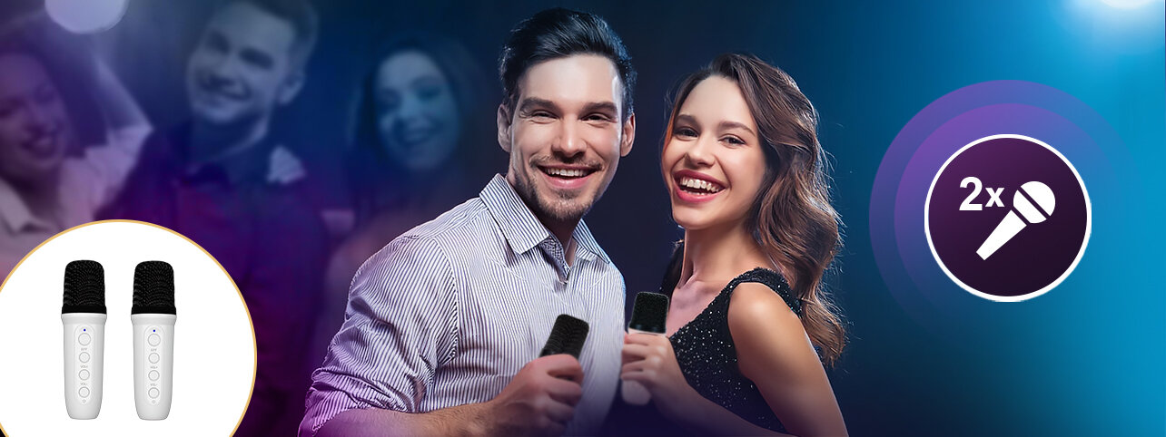 Zestaw karaoke MUSICMATE MM-SC70-W RAINBOWDUST - Głos zmieniający reguły gry, osoby trzymające mikorofon w ręku