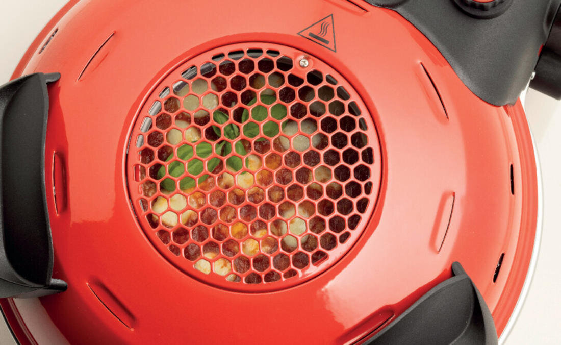 Piec do pizzy ARIETE 928/01 Pizza Italia 1200W średnica 33 cm Czerwony kontrola 5-stopniowa regulacja temperatura timer czas precyzja dopasowanie ustawienia preferencje okienko pokrywa podwójna szyba siatka izolująca