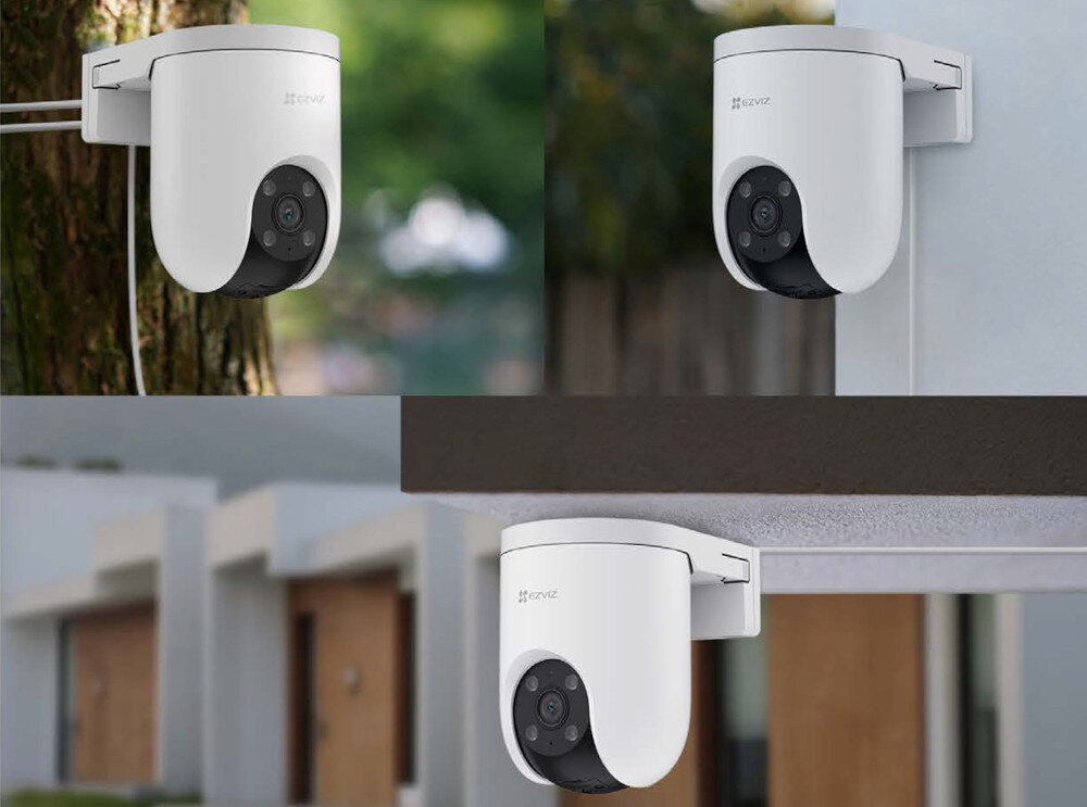 Kamera EZVIZ H8C 4G 2K - Łatwa instalacja, trzy kadry kamery zamocowanej w różnych miejscach