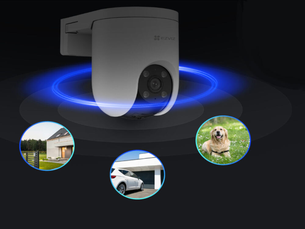 Kamera EZVIZ H8C 4G 2K - Ustal kluczowe strefy nadzoru, kamera pod skosem, kadry nagrywanych obiektów