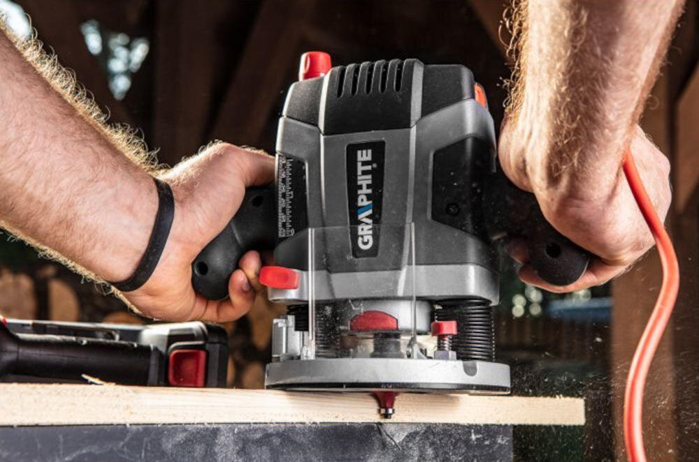 GRAPHITE-59G71 frezarka frezowania otwory rowki krawędzie płynna regulacja głębokość blokada wrzeciono