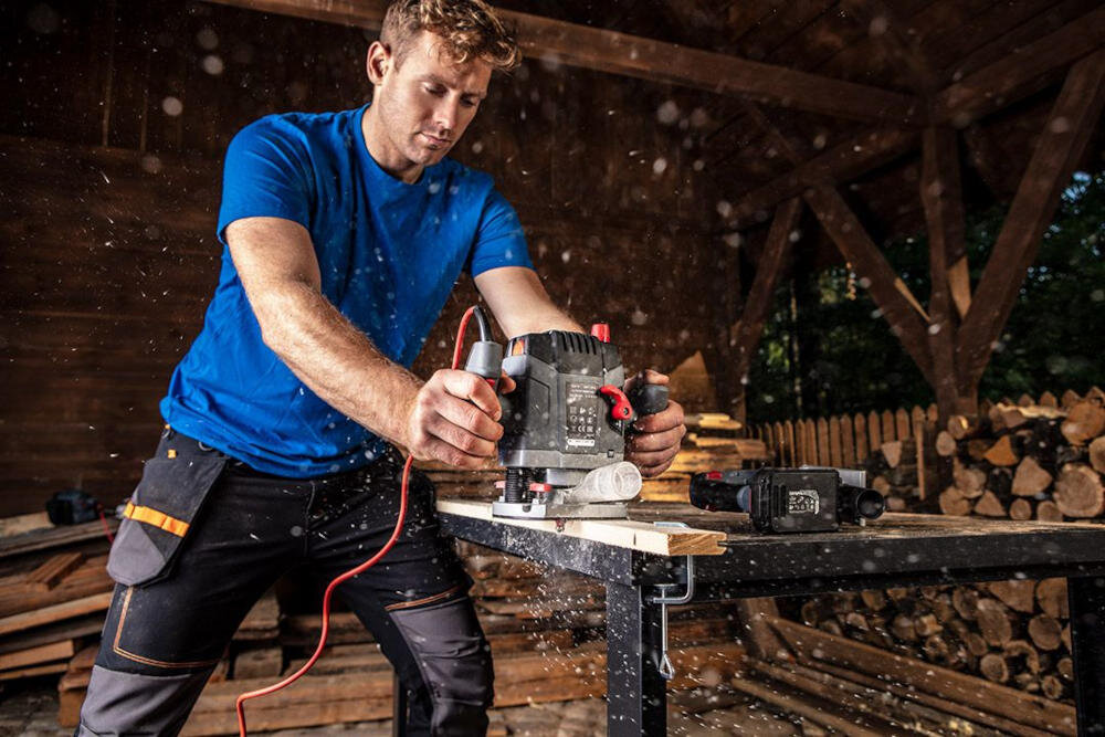 GRAPHITE-59G71 ergonomiczne rękojeści antypoślizgowy materiał komfort bezpieczeństwo osłona adapter odciąganie pył pokrętło regulacja prędkość łukowa dźwignia