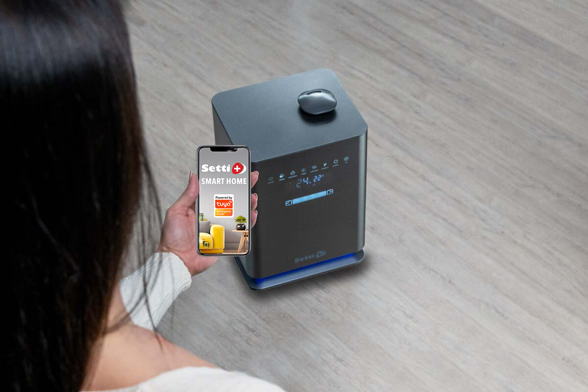 Nawilżacz SETTI+ Smart AH900 aplikacja mobilna asystent glosowy pilot zdalne sterowanie