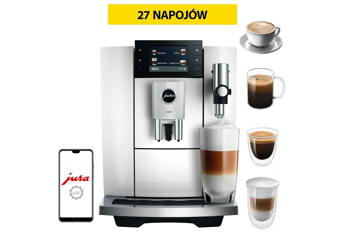 Ekspres JURA E8 Piano White (ED 2025) Trzy światy przyjemności 27 specjalności smak dopasowany do swojego nastroju kawa