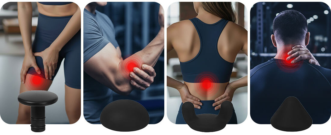 Masażer ręczny Gun MEDIVON Tytan Pro Mini Wymienne głowice dla różnych partii ciała cztery wymienne głowice od karku i barków po uda czy łydki działanie masaże