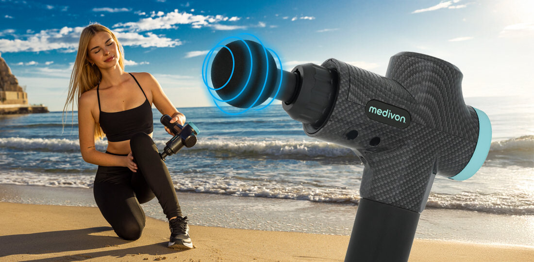 Masażer ręczny Gun MEDIVON Active X prezentacja design wizualizacja wygląd w domowych warunkach