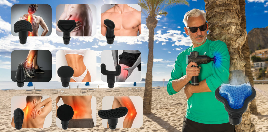 Masażer ręczny Gun MEDIVON Active X Uniwersalne zastosowanie 10 wymiennych głowic precyzja działanie kark, plecy, ramiona, nogi, pośladki czy stopy  Zmiana końcówki jest prosta i szybka