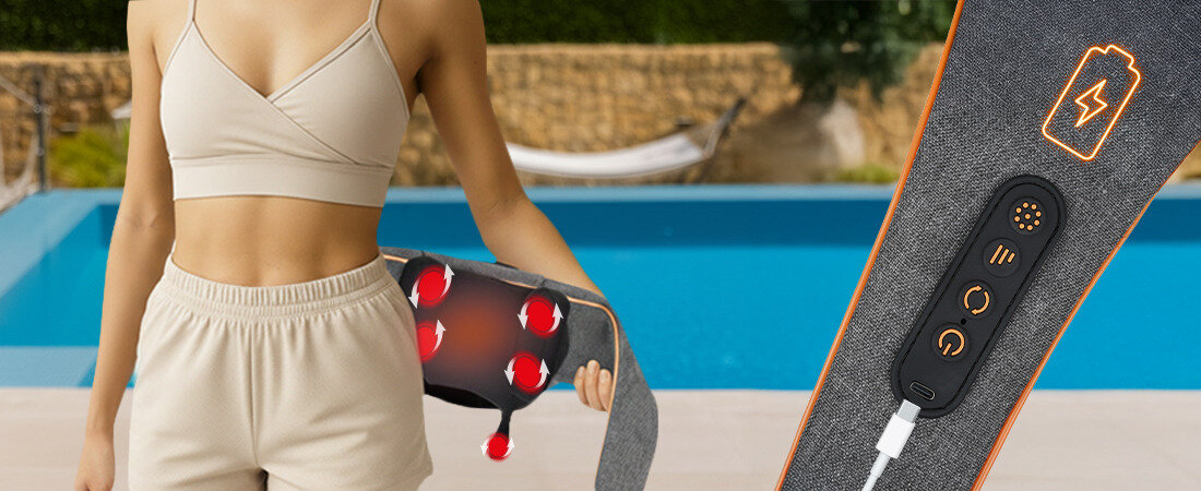 Kołnierz masujący MEDIVON Collar Simple 2 Mobilność i łatwe ładowanie Wbudowany akumulator o pojemności 1800 mAh Port USB-C czas pracy łatwo spakować i zabrać ze sobą