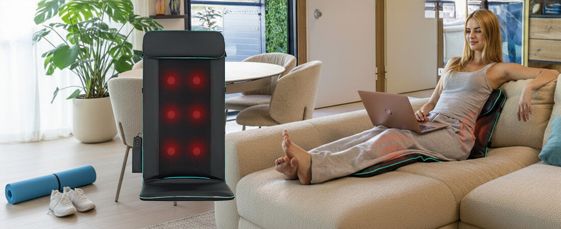 Mata masująca MEDIVON Yoga 2 Funkcja podgrzewania funkcję grzania z trzema poziomami regulacji komfort użytkowania pomaga rozluźnić mięśnie w chłodne dni wspiera mikrokrążenie i łagodzi napięcia mięśniowe