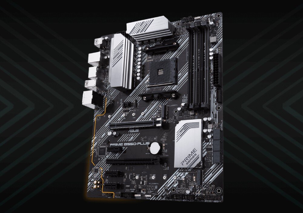 Komputer MAD DOG BF-A01DB32 Płyta główna z czarnymi, srebrnymi i białymi elementami na ciemnym, wzorzystym tle