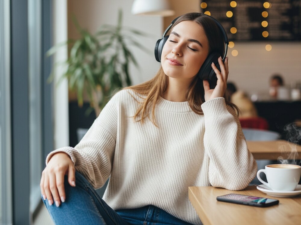 Słuchawki nauszne GUESS Saffiano Triangle Logo, słuchawki na biurku