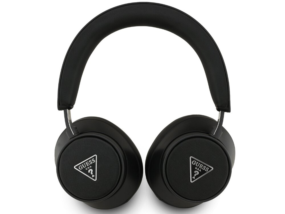Słuchawki nauszne GUESS Saffiano Triangle Logo, słuchawki na białym tle miękkie nauszniki regulowany pałąk ergonomiczna konstrukcja wygoda bez kompromisów