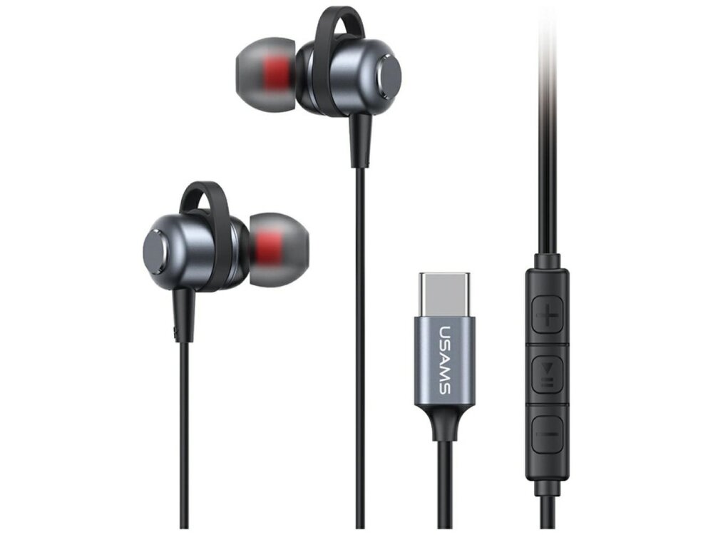 Słuchawki dokanałowe USAMS EP-48 Eleganckie słuchawki dokanałowe z aluminium, złączem USB-C i przewodem 1.2 m, słuchawki dokanałowe na białym tle