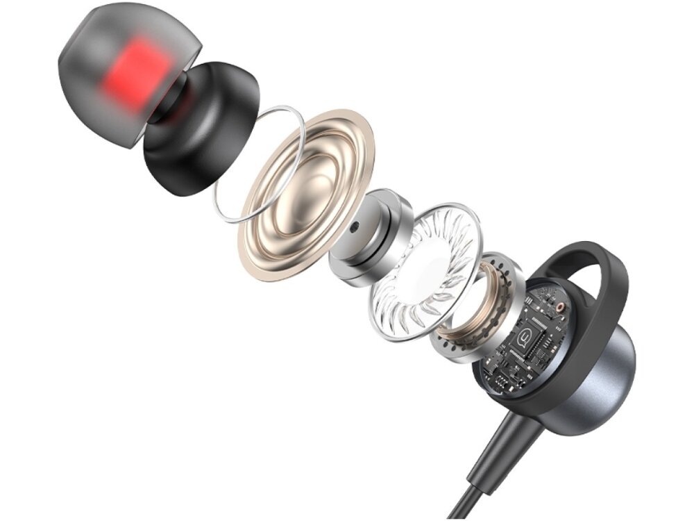 Słuchawki dokanałowe USAMS EP-48 Ergonomiczne wkładki dokanałowe z dobrą izolacją hałasu, przekrój słuchawki dokanałowej na białym tle