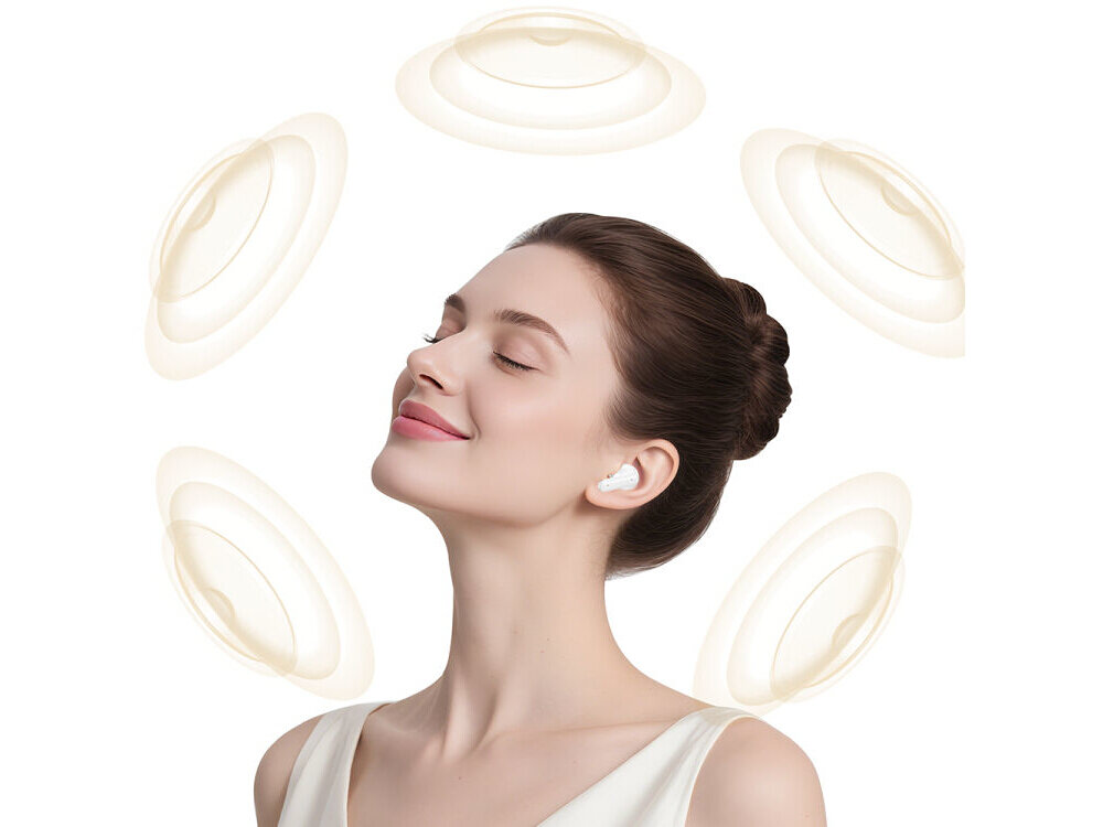 USAMS Echo E05 TWS połączone przez Bluetooth 6.0 ze smartfonem, stabilny zasięg około 10 metrów