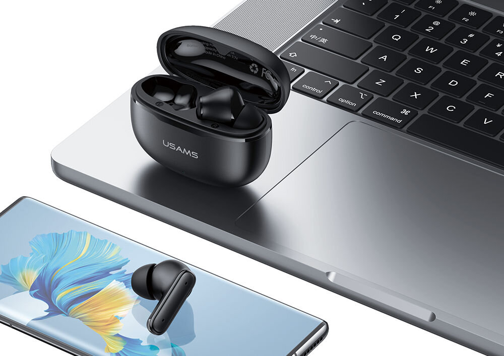 Słuchawki USAMS Echo E05 TWS z etui ładującym 200 mAh, prezentacja czasu pracy do kilku godzin i ładowania w podróży