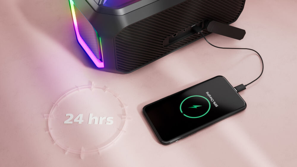 Głośnik PHILIPS TAS7000EB wymienny akumulator powerbank, głosnik z podłączonym smartfonem, logo 24 h