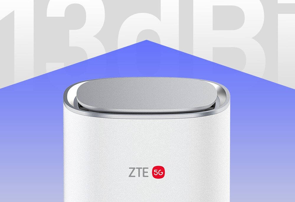 Router ZTE G50 5G ZTE G50 z napisem 13 dBi i wizualizacją anten w tle. Grafika prezentuje 12 wysokowydajnych anten urządzenia, zapewniających zysk sygnału do 10 dBi i szeroki zasięg Wi-Fi.