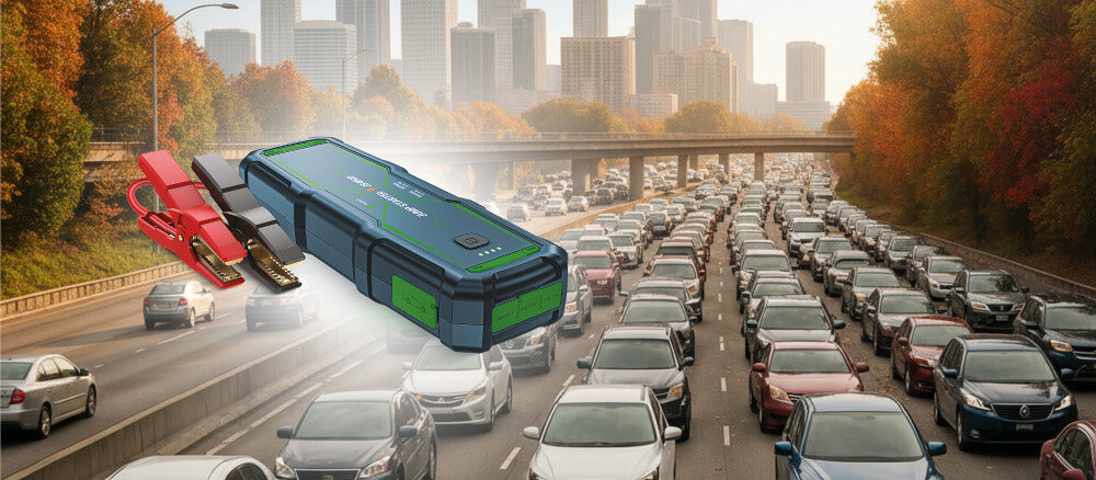 Urządzenie rozruchowe NAVITEL JS4000 bezpieczeństwo przewody wskaźnik świetlny, korek na autostradzie, urzadzenie po skosie