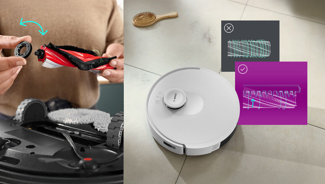 Robot sprzątający BOSCH BCRD2W Nieprzerwane sprzątanie Funkcja zapobiegająca plątaniu się włosów zbiera sierść i włosy szybkie, dokładne i higieniczne sprzątanie