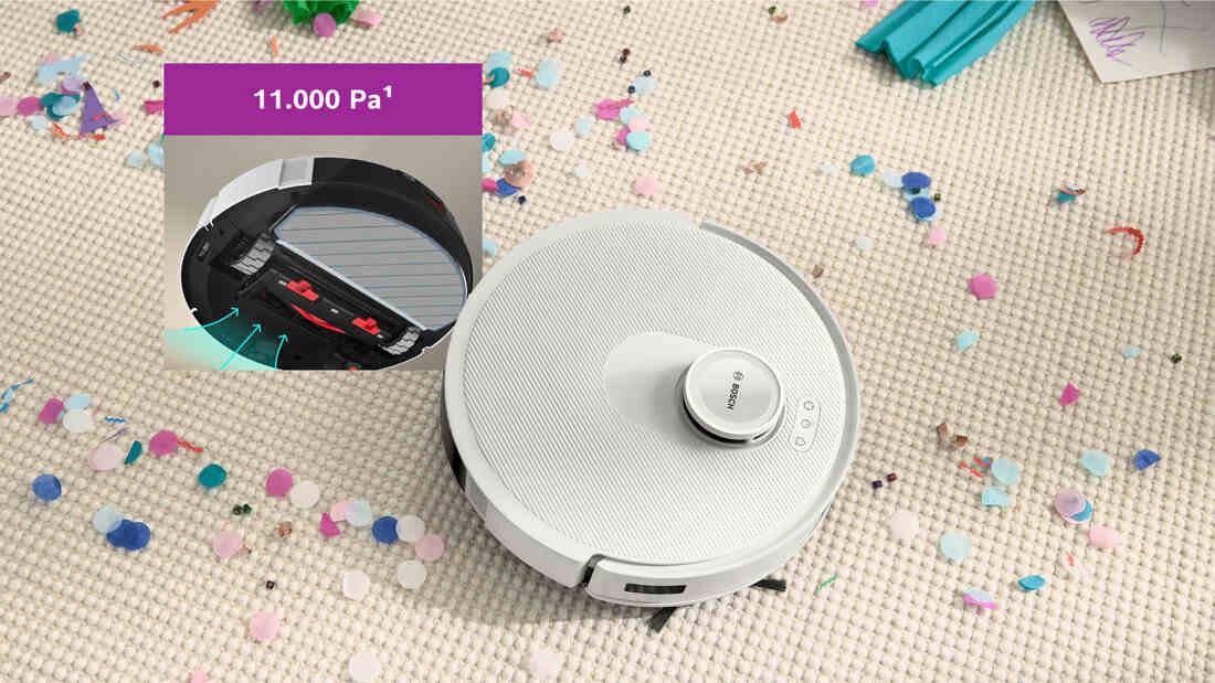 Robot sprzątający BOSCH BCRC2W Skuteczne odkurzanie moc ssania usuwa kurz, brud i inne zanieczyszczenia z każdej powierzchni