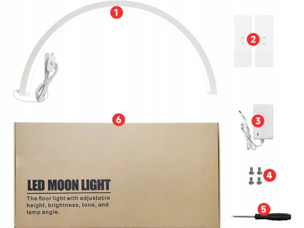 Lampa LED do paznokci MICHAEL MARINELLI N260 Biały zasilacz śrubokręt zestaw śrubek podkładki pod lampę dokumentacja białe tło 