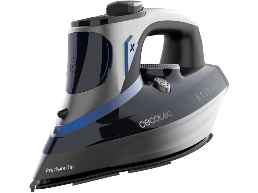 Żelazko CECOTEC IronHero 3200 Smart Absolute białe tło żelazko czarno granatowe pokrętło przyciski Smart Auto OFF automatyczne wyłączanie żelazka w pozycji poziomej i pionowej spokój ducha Praktyczność i bezpieczeństwo dbanie o użytkownika i dom