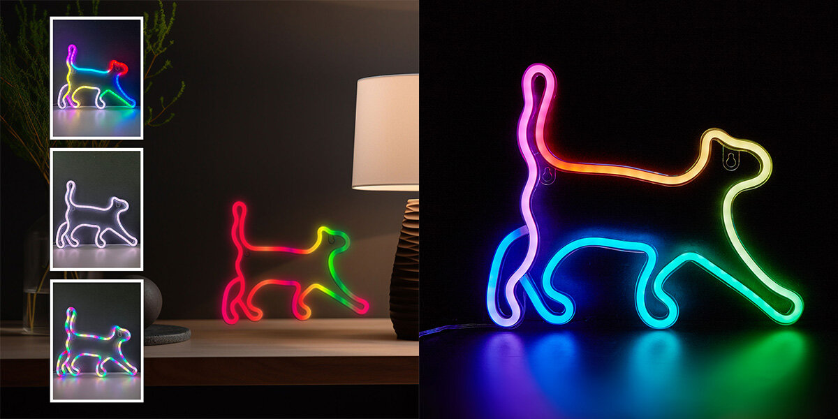 Neon LED MANTA Kot 16 kolorów efektów świetlnych miganie, płynne zmiany pulsowanie