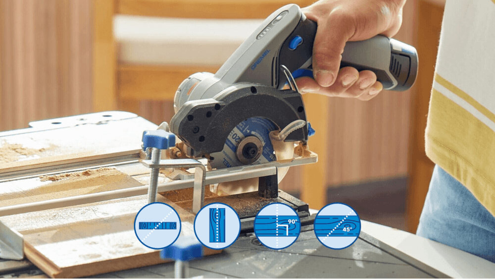 Pilarka tarczowa DREMEL Blueprint (CS12V-SC1) Precyzja z laserowym wsparciem laser (klasa 1) estetyczne wykończenie prowadzenie tarczy i wizualizację linii cięcia