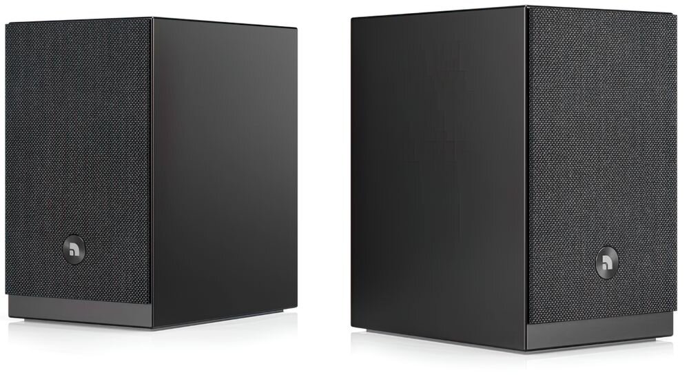 AUDIO PRO A28 W streaming Spotify Tidal AirPlay Google Cast kompatybilność audio, kolumny głośnikowe po skosie na białym tle