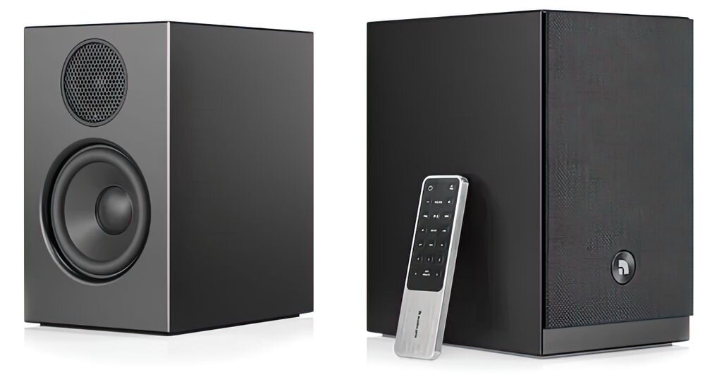 AUDIO PRO A28 W Bluetooth bezprzewodowe odtwarzanie muzyki szybkie połączenie, kolumny głośnikowe z pilotem po skosie na białym tle