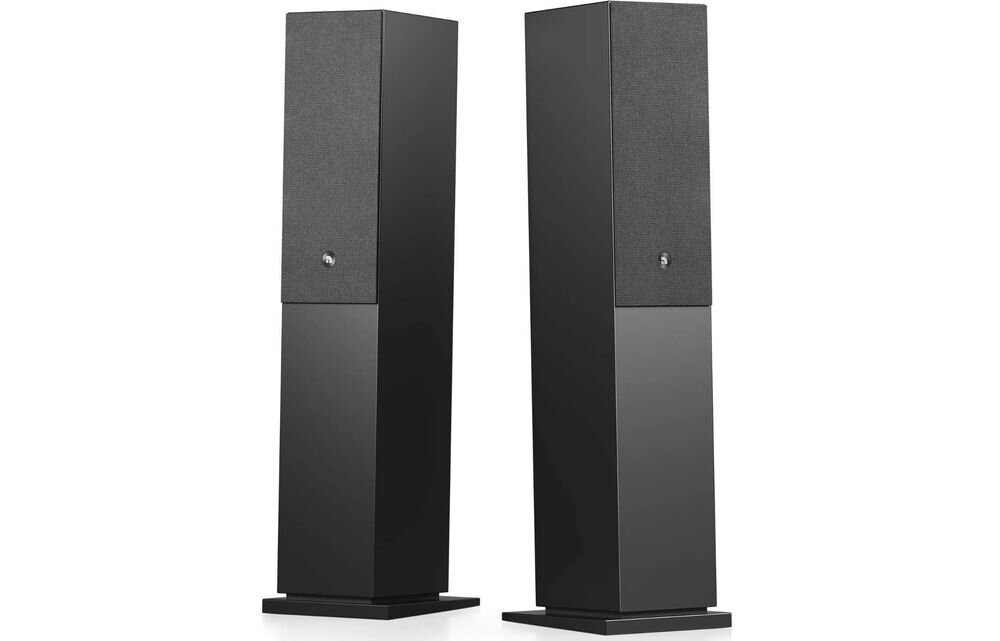 Audio Pro A48 W kolumny podłogowe MDF solidna konstrukcja minimalizacja rezonansów, kolumny po skosie na białym tle