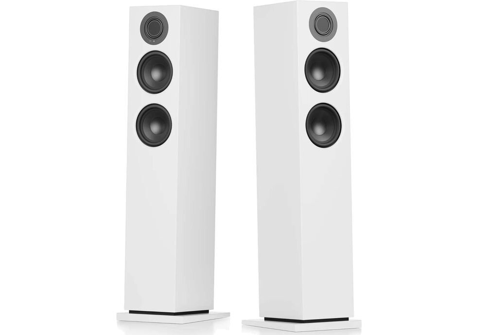 Audio Pro A48 W kolumny podłogowe moc RMS 320W równowaga tonalna, kolumny po skosie na białym tle