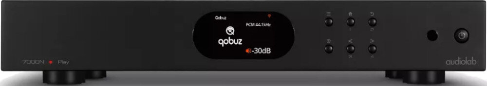 Odtwarzacz sieciowy AUDIOLAB 7000N Play konstrukcja wymiary waga zasilanie pobór mocy, urządzenie od frontu na białym tle