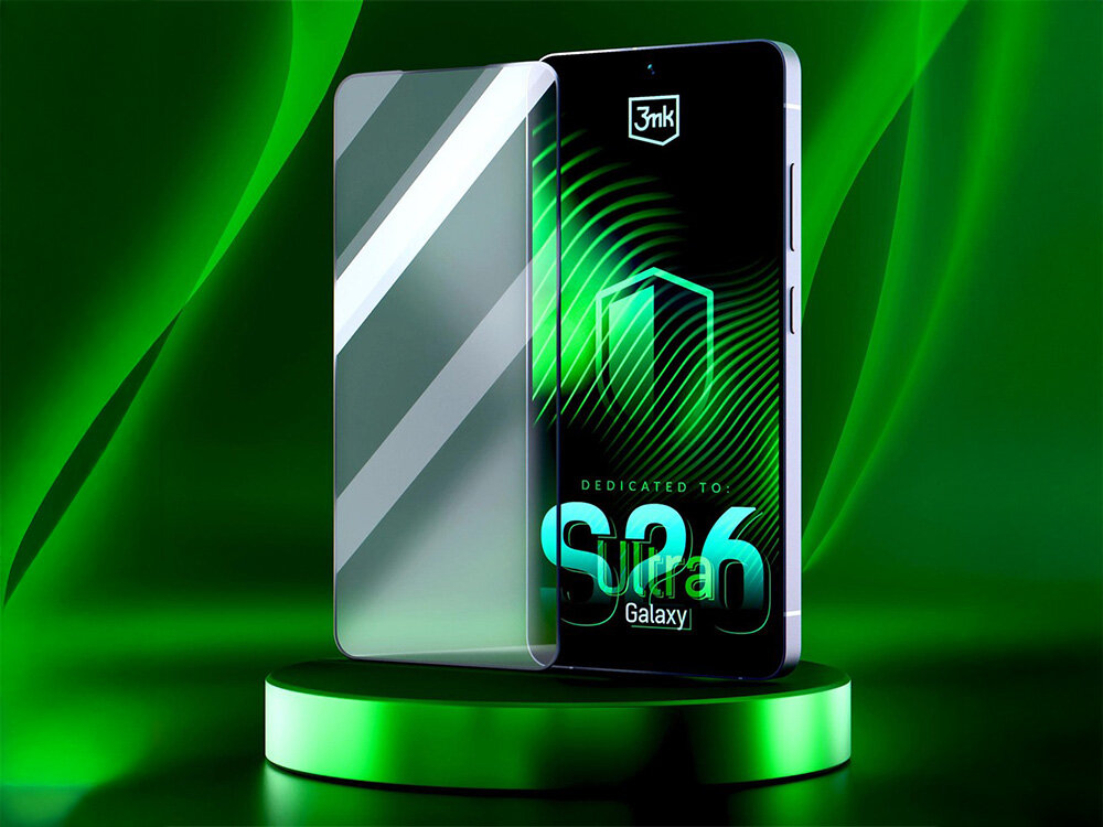 3MK Hardy Ultra Glass - szkło obok smartfona na okrągłym podeście