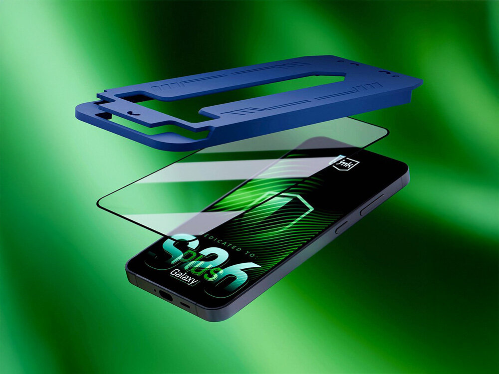 3MK Hardy Ultra Glass dedykowanemu aplikatorowi prosty i szybki Precyzyjne dopasowanie HARDY® Ultra Glass - aplikator i szkło lewitujące nad smartfonem