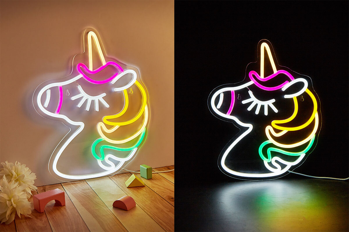 Neon LED MANTA Jednorozec kolorowymi przewodami LED intensywne barwy