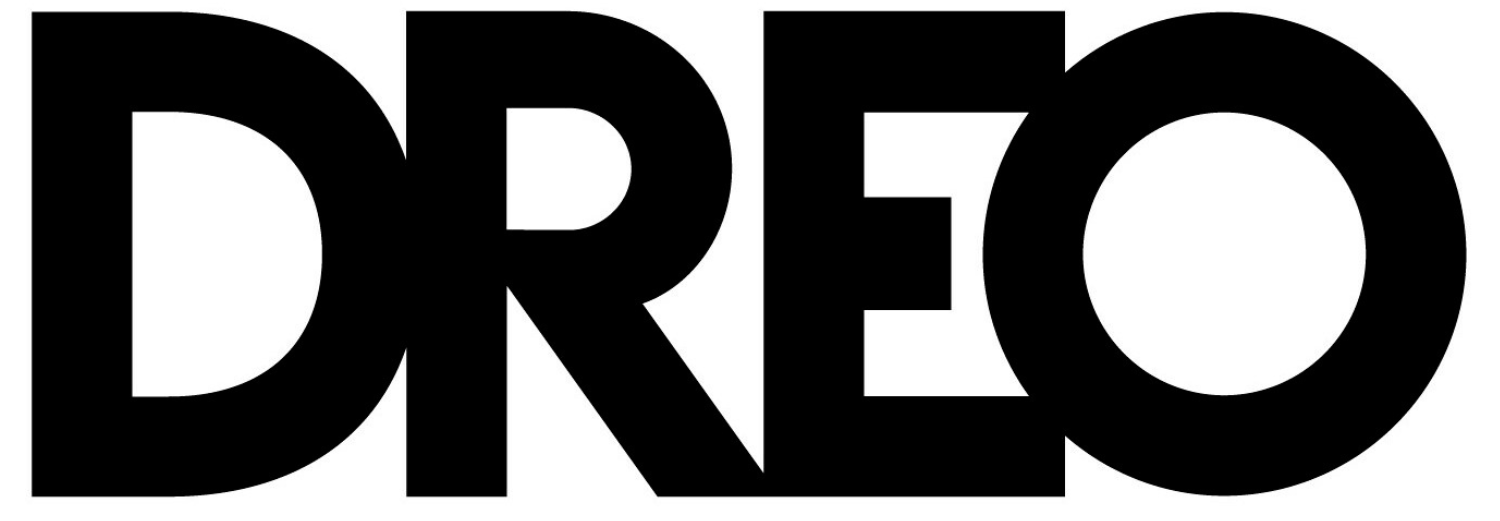 Logo z napisem \'DREO\' w czarnym kolorze na białym tle.