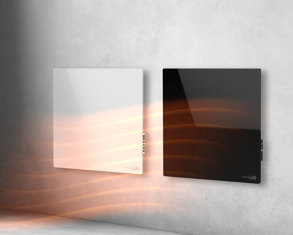 GRZEJNIK ELEKTRYCZNY AENO PREMIUM ECO SMART QUADRO 500W AGH0012S APP CZARNY Grzejnik QUADRO w dwóch wersjach kolorystycznych: czarny i biały. Oba zawieszone na ścianie w salonie wysoka jakość solidność trwałość niezawodność produkt polski lokalny kontrola produkcji