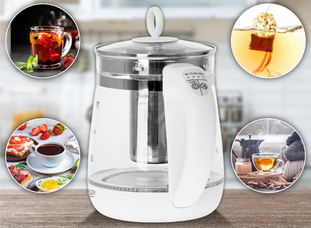 Czajnik ADLER AD 1299 eleganckie wykończenie obrotowa podstawa 360° dzióbek uchwyt otwieranie pokrywa mycie