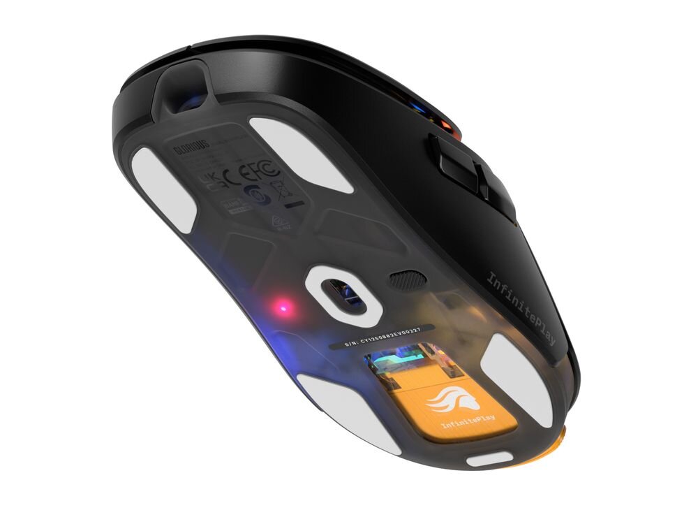 Glorious Gaming Model O3 systemu InfinitePlay technologia Guardian 10 godzin bez ryzyka utraty połączenia - Spodnia strona myszy 