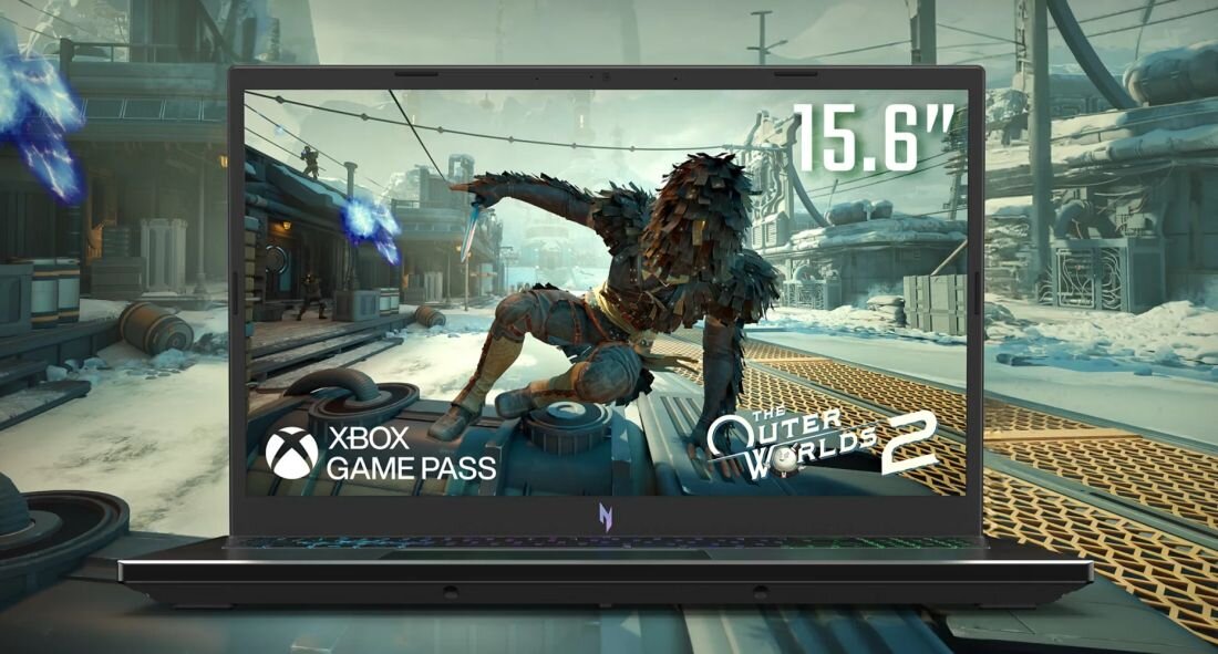 Laptop Acer Nitro z ekranem 15,6 cala wyświetla dynamiczną scenę gry podczas intensywnej rozgrywki gamingowej 