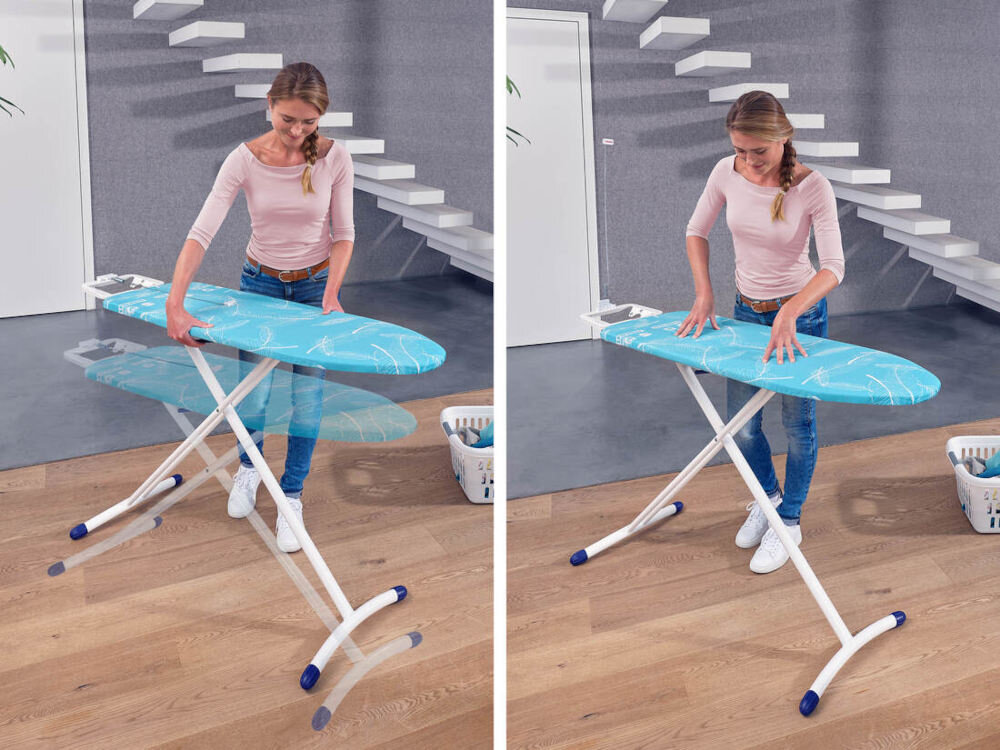 Deska do prasowania LEIFHEIT Air Board M Solid 72563 120 x 38 cm Efektywność technolgia Thermo Reflect krótki czas pracy wygładzone ubrania Lekki blat wykonany z tworzywa EPP waga Stabilna konstrukcja antypoślizgowe nakładki Czterostopniowa regulacja wysokości zakres