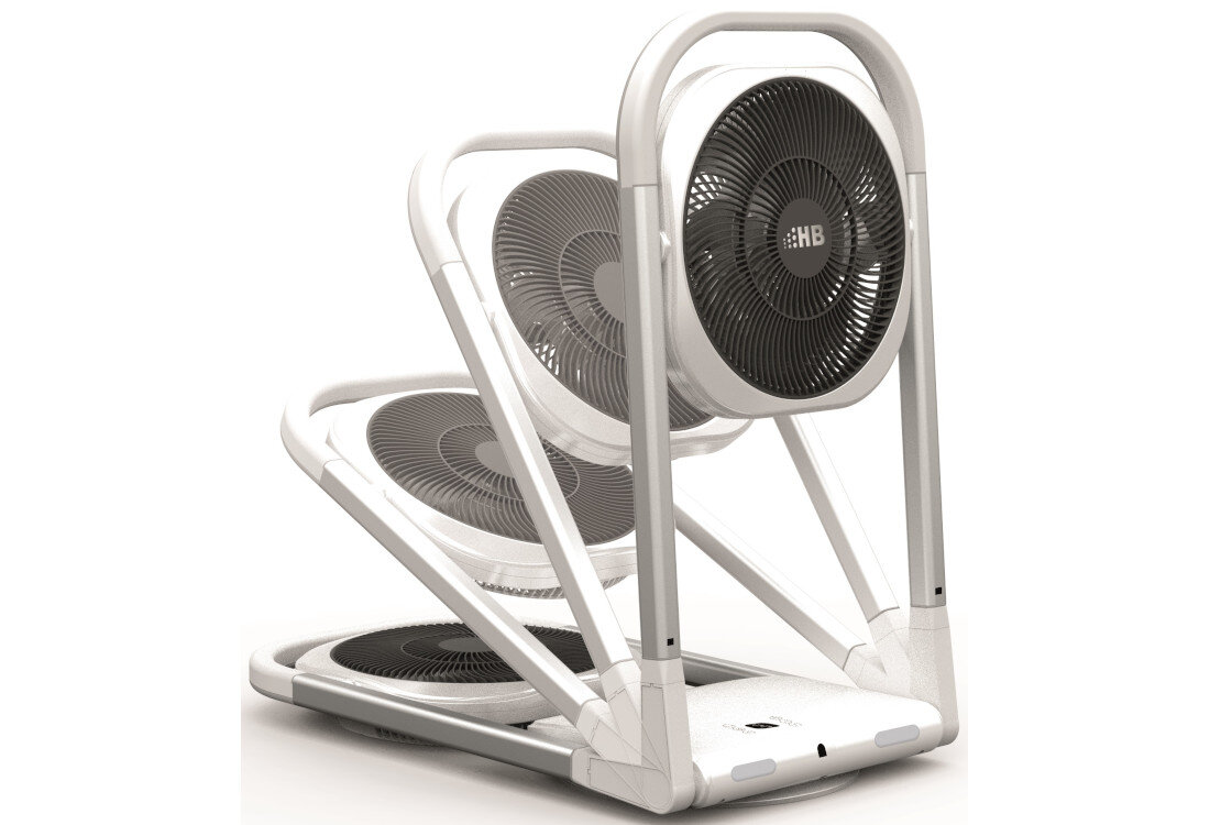Wentylator HB TF0015DWRC Biało-czarny do każdej przestrzeni Smukła konstrukcja teleskopowa regulacja wysokości zakres dopasowanie komfortowy nawiew Śmigło o średnicy 25 cm z 16 ramionami 8 poziomów prędkości