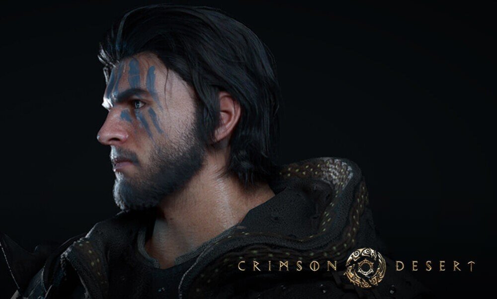 Karta graficzna ASUS Prime Radeon RX 9070 EVO OC Edition 16GB Profil głowy mężczyzny z zarostem i niebieskimi pasami namalowanymi na twarzy, będący grafiką z gry Crimson Desert