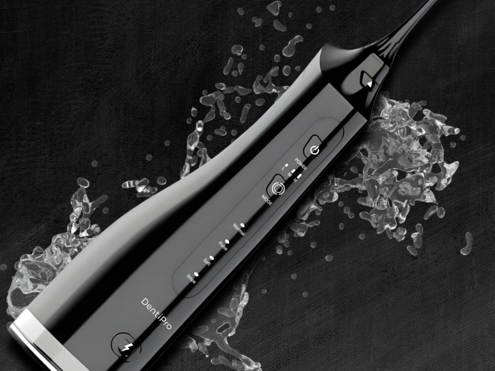 Irygator do zębów ALPHA DentiPro SWF-02 Czarny Wydajność, na którą możesz liczyć czas działania timer automatyczne wyłączenie Wodoszczelność na poziomie IPX7 Solidna konstrukcja z materiału ABS wysoka odporność mechaniczna