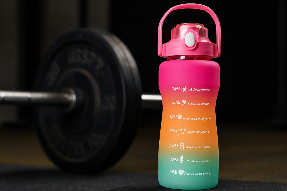 Bidon EXTRALINK 3w1 2000 ml + 900 ml + 300 ml Różowo-czarny Estetyka, która motywuje Stopniowe przejście kolorów i dopracowane detale styl dbanie o nawodnienie