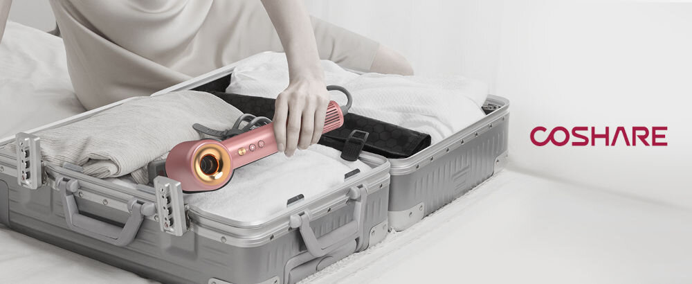Suszarka COSHARE SuperFlow1 Pro Różowy 1600W waga zaledwie 370 g lekka poręczna ergonomiczny kształt wygodna w użyciu w domu w podróży kompaktowe wymiary łatwo zmieścić w torebce lekka konstrukcja przyjemność suszenia